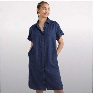 J. Crew Relaxed-fit Linen Shirtdress Dress Button Up Navy Blue BJ042 Sz Small